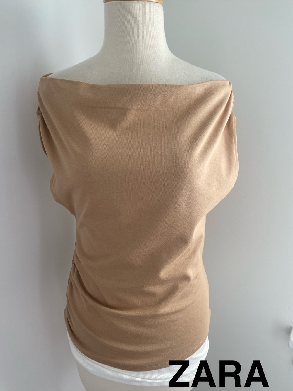 ZARA Neutral Camel Sleeveless 100% Cotton Top - Size M - NEW